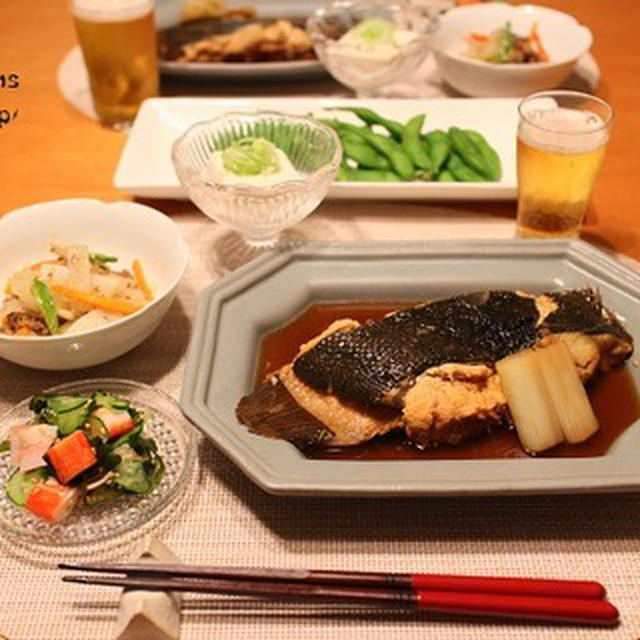 ストウブで『カレイの煮付け』の献立。