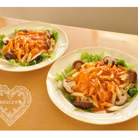 *　マ・マー早ゆでパスタ「白菜＆椎茸の蟹のトマトクリームペンネ」　*