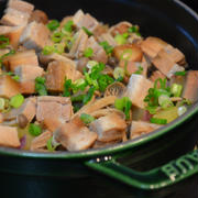 ストウブで「チャーシューとさつまいもの炊き込みご飯」