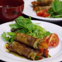 豚肉の野菜巻き ～ブルーベリーシナモンのフルブラソース～