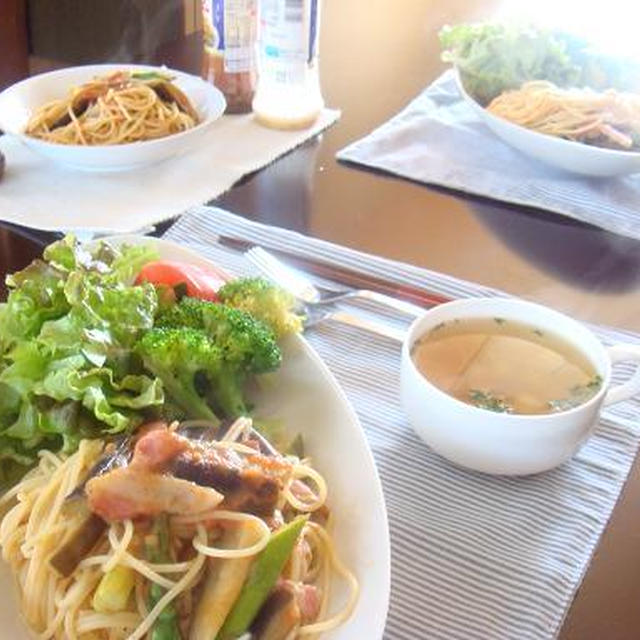 茄子とトマトの柚子胡椒風味パスタ