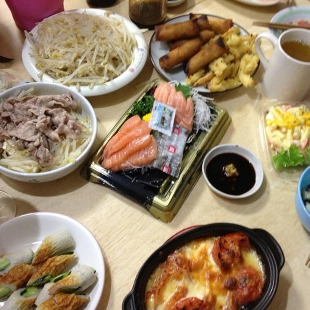 キューちく・サーモン刺身・冷しゃぶで晩酌