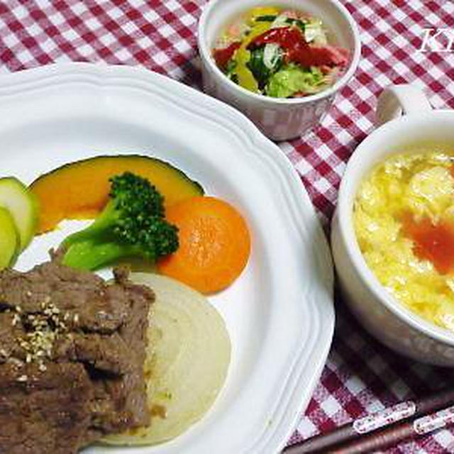 がっつりステーキ＆温野菜の夜ご飯☆