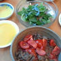 牛肉トマトとカボチャポタージュとサラダ