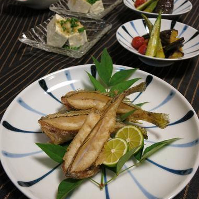 トラハゼの唐揚げと夏野菜のカレー酢和え♪