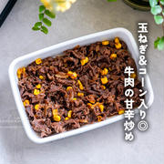 玉ねぎ&コーン入り◎ 牛肉の甘辛炒め（混ぜご飯やおにぎりに）と、今日のおべんとう