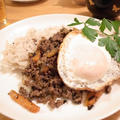 ガパオソース炒めのひき肉で食べるごはん｜今日は、秋田でパパ料理教室