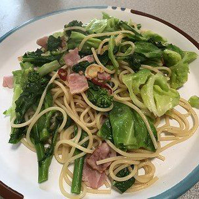 春キャベツと菜の花のパスタ