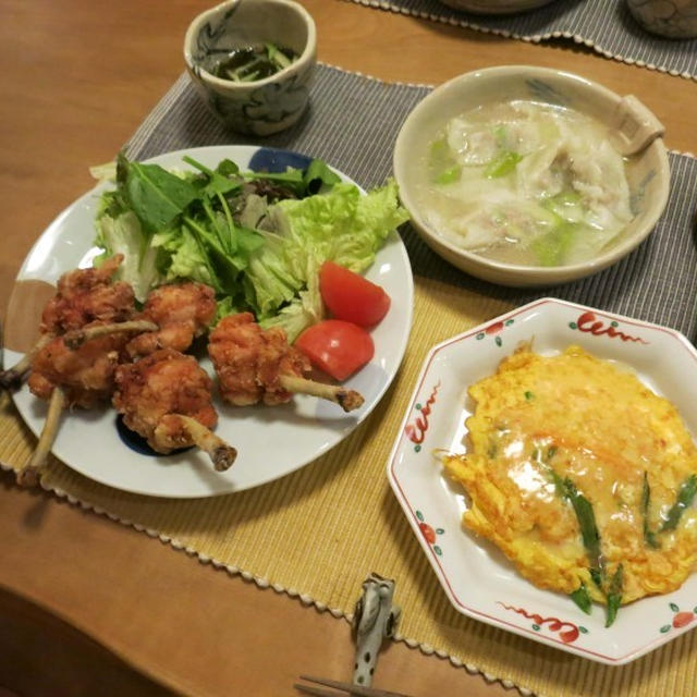 手羽元でチューリップ唐揚の晩ご飯　と　凍える金魚さん♪