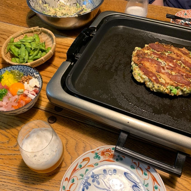 豆腐のお好み焼きと大好きなばくだん