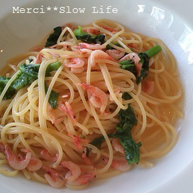 桜エビと菜の花のパスタランチ♪～越冬したハーブたち　その1～