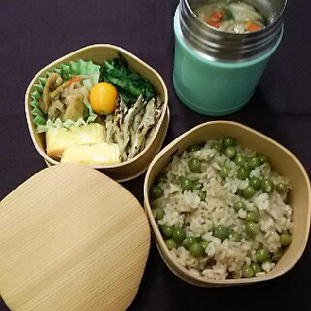 花わっぱで豆ご飯弁当♪