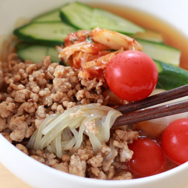 ［レシピ］作りおき「ひき肉炒め」と野菜ですぐにお手軽冷麺