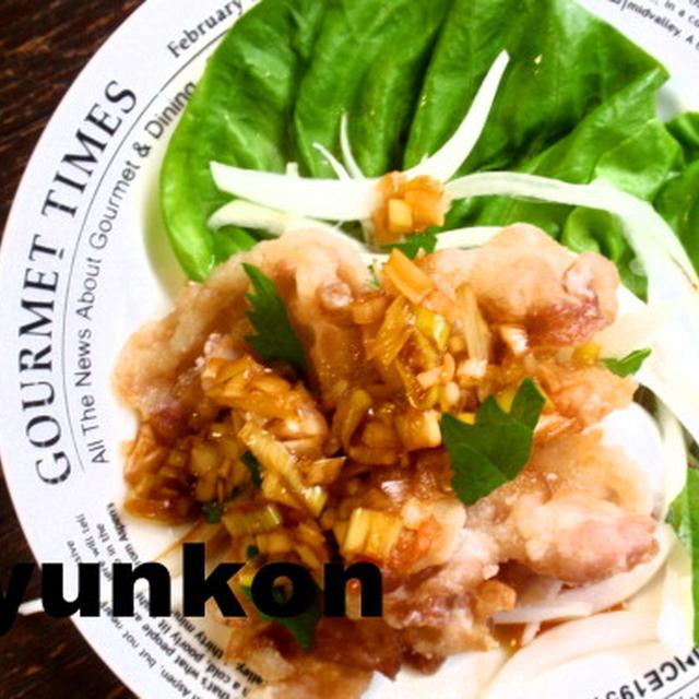 豚バラ揚げの香味ダレかけ定食。と　きよこ炸裂