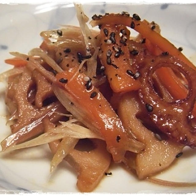 蓮根のきんぴらと、牛ヒレステーキ