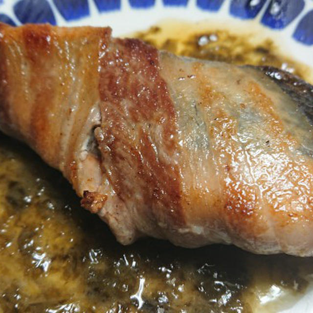 野郎飯流・ますの豚バラ巻きソテー、生青海苔バターソース
