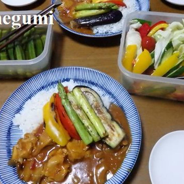 炊飯器で無水チキンカレーの夕食