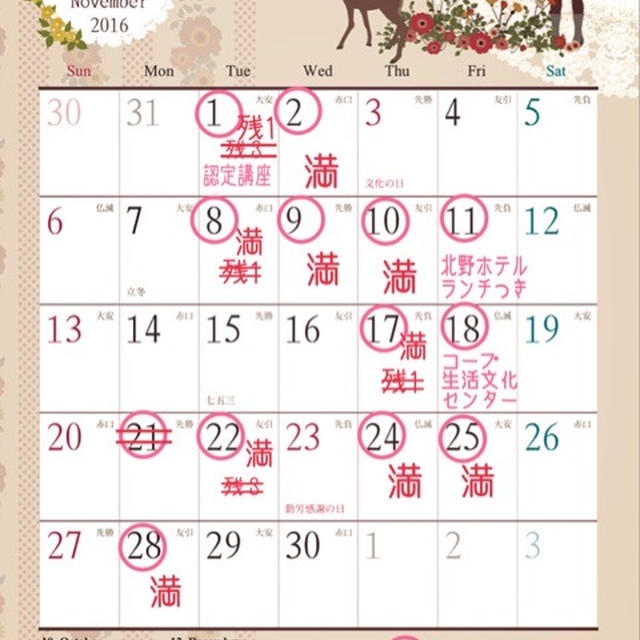 １１月レッスンスケジュール♡更新