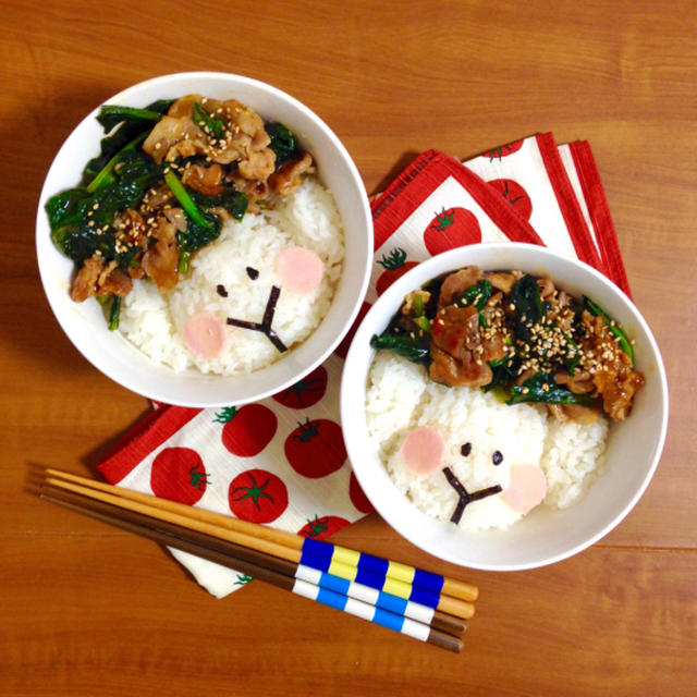 簡単朝ごはん ピリ辛がっつり 豚肉と小松菜のオイスター炒めで ヒツジ丼 By まぎーえみりーさん レシピブログ 料理ブログのレシピ満載