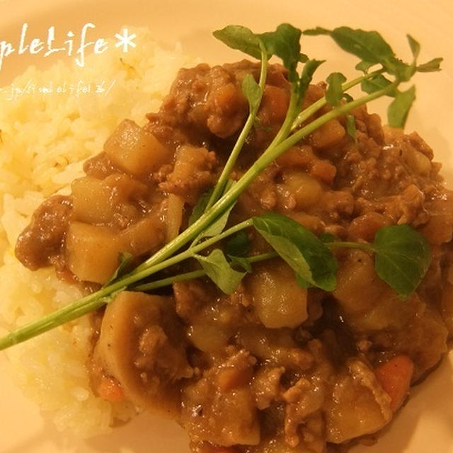 残った野菜と肉のキーマカレー、一時間で夕食完成