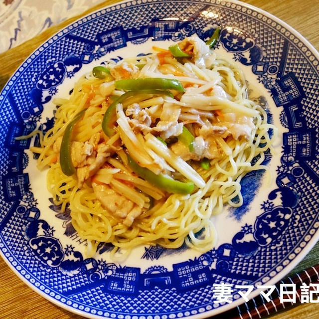 豚肉とピーマンのだしあんかけ♪　Pork & Bell Pepper Noodle