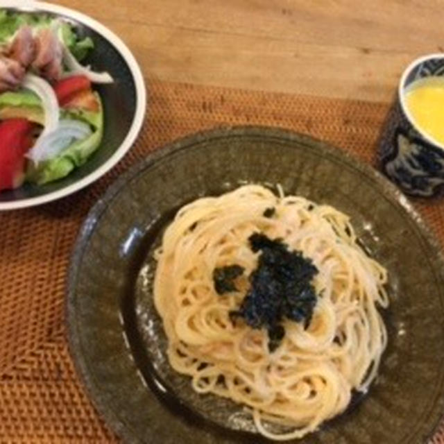 明太子パスタとキムチづくり