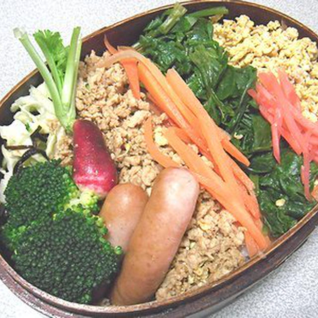 四色そぼろ弁当。眠るきなこ。猫侍の話