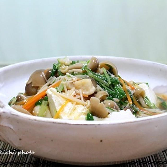 くずし豆腐の冷たいきのこあんかけ＆「太麺でニンニクオイル焼きそば」