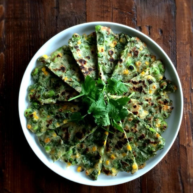 Vegetable Savory Pancakes春菊と枝豆のチヂミ