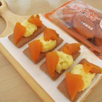 【福島クッキングアンバサダー】福島県産あんぽ柿とクリチのビスケットのせ♪白ごまパン♪