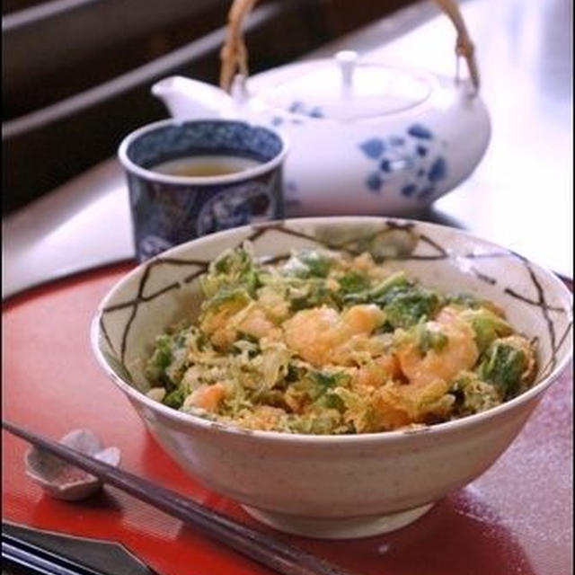 「お手軽」かき揚げ天丼。と、海老の冷凍保存の方法。