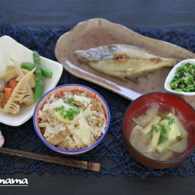 春の和定食！白だしで作るたけのこの炊き込みご飯