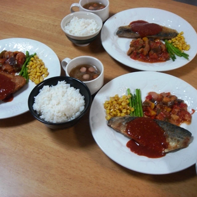 昨夜は鯖のソテートマトソース＆マグロカツ