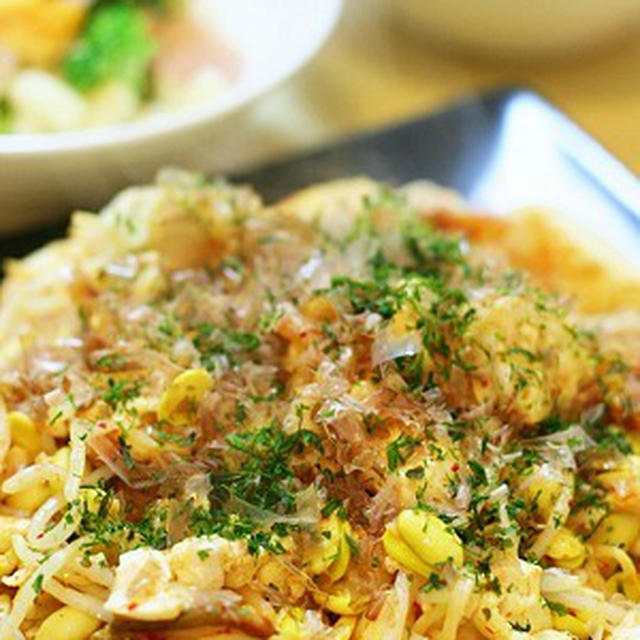 豆もやしチャンプルー、キムチぷらす