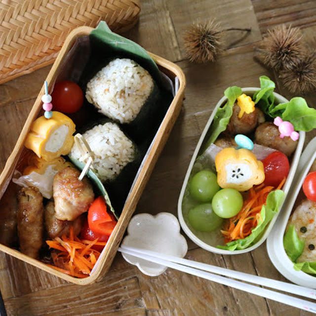 【親子弁】マヨ焼きおにぎりとチーズin豚こまミートボール弁当