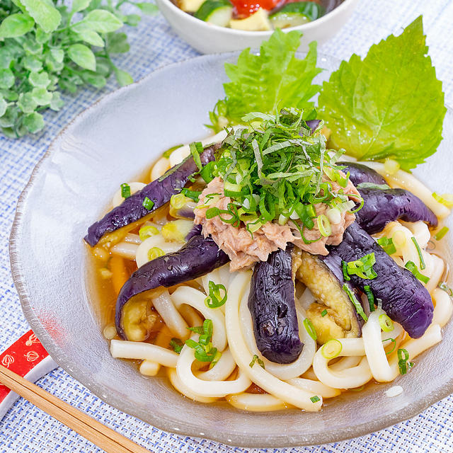 レンチンで♪とろ〜りナスとツナのぶっかけうどん(*´∀｀*)
