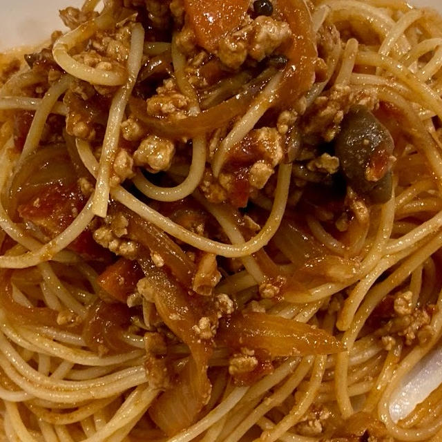 精進料理◎家庭で作れるおばんざい　大豆ミート料理　ミートソーススパゲッティ