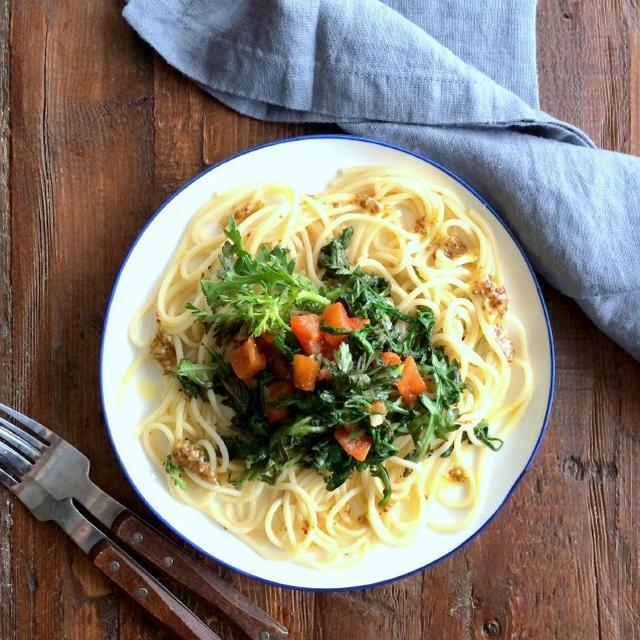 Shungiku Spaghetti 春菊とマスタードのスパゲッティ