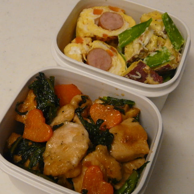 お弁当（鶏肉と春菊の甘酢炒め）