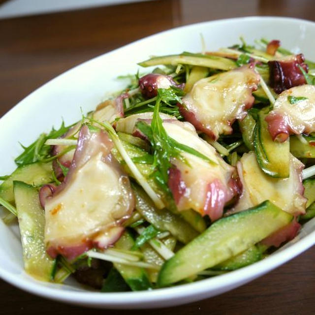 【簡単レシピ】タコの水菜ときゅうりの中華サラダ♪