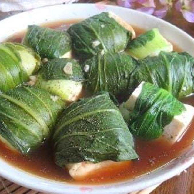 豆腐をくるんでしみしみ美味しい♪　ロールチンゲン菜