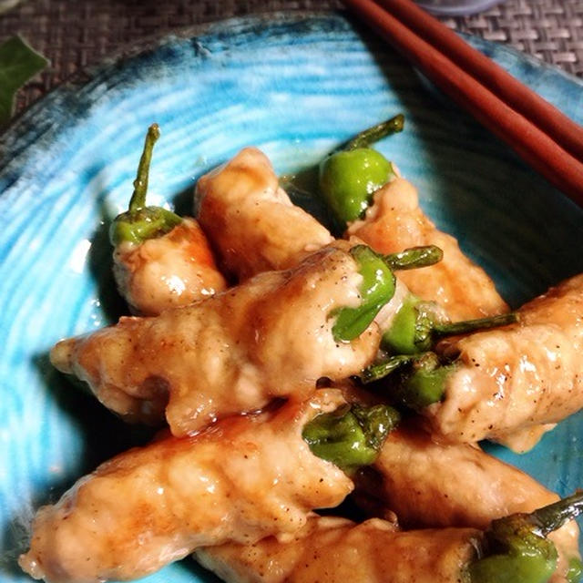 簡単！味付けはポン酢とミリン！お弁当にも！☆しし唐の肉巻き☆ と作ってくれたよ♪