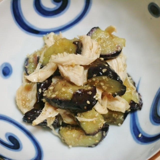 さっぱり♪揚げ茄子とささみのショウガ酢和え
