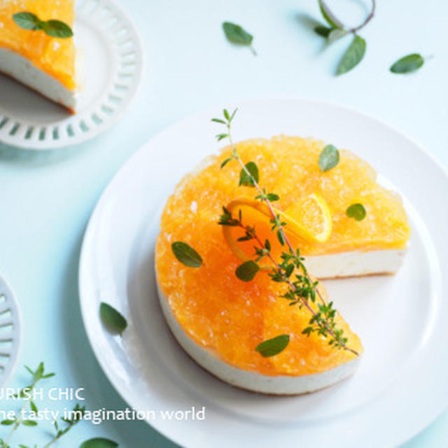 クラッシュオレンジゼリーとクリームチーズのムースケーキ