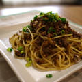 挽肉と長ネギの中華風パスタ