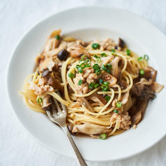 納豆ときのこのお醤油パスタ(フライパンパスタ)のレシピ・作り方