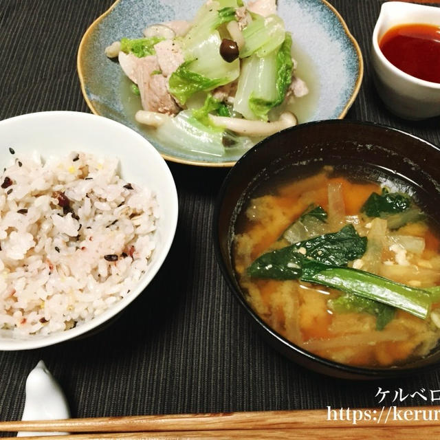 【一汁一菜】白菜と豚バラの蒸し煮＆小松菜と大根のお味噌汁