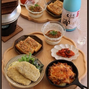 じゃが豚キムチーズ！絹揚げの明太じゃこピザ！で、おうち居酒屋♪