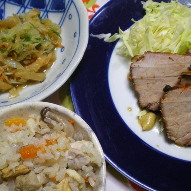 炊き込みご飯と焼豚