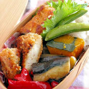 私の置き弁・ささみフライと煮物の　夫のわっぱお弁当